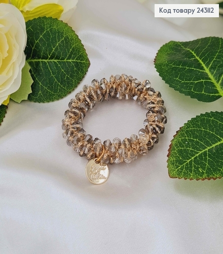 Резинка зі стіклярусом 5,5см Сіро-Золотого кольору 243112 фото 1