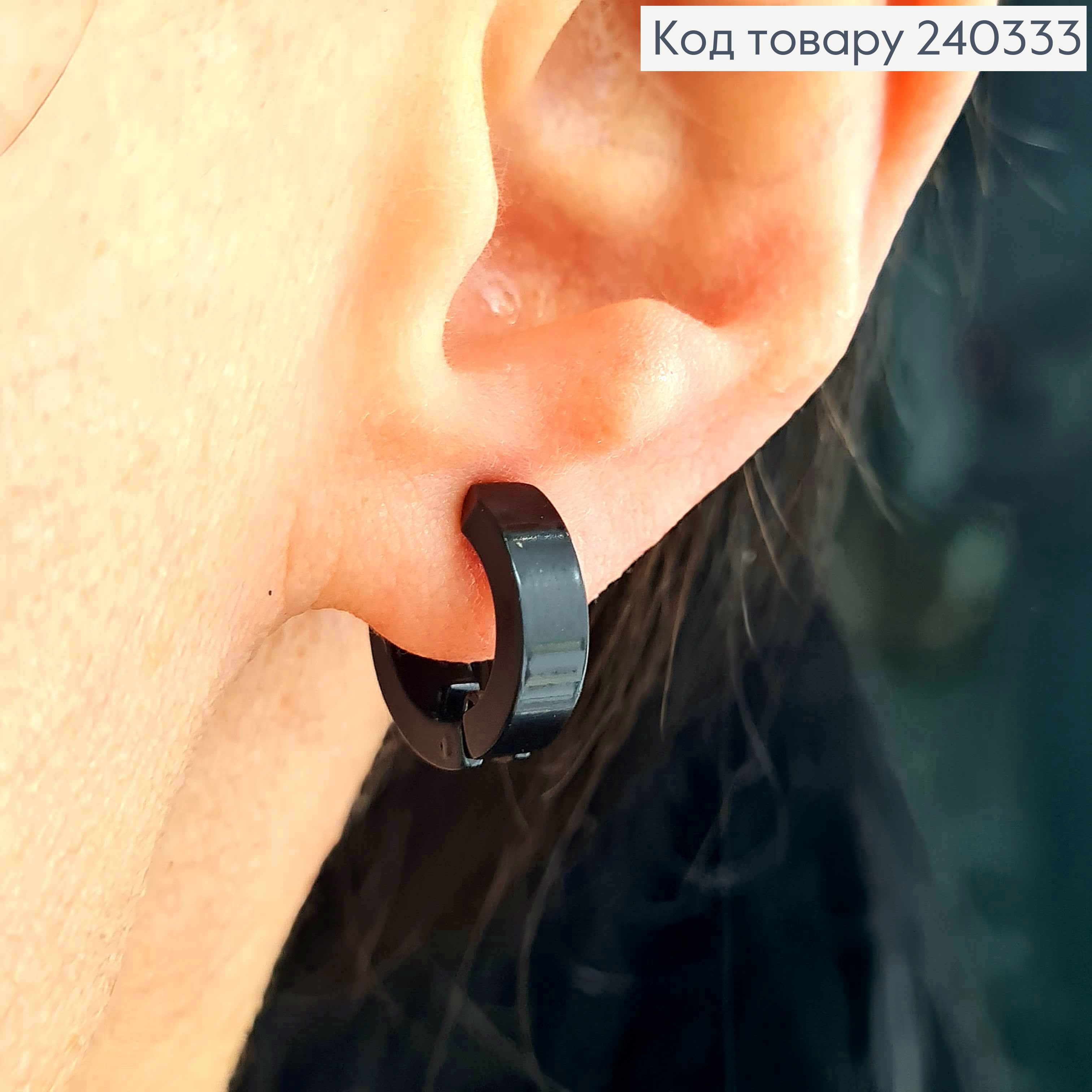 Серьги кольца, клипсы, черные, диам. 1,5 см, Сталь Stainless steel 240333 фото 2