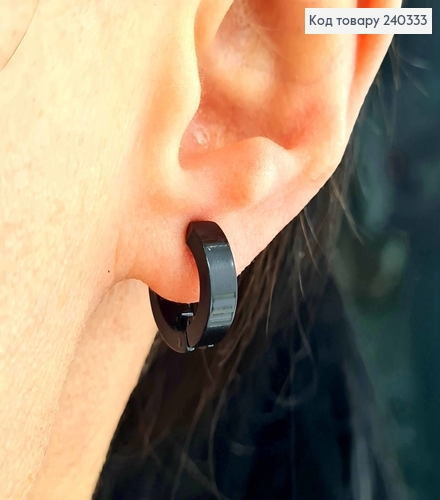 Серьги кольца, клипсы, черные, диам. 1,5 см, Сталь Stainless steel 240333 фото 2