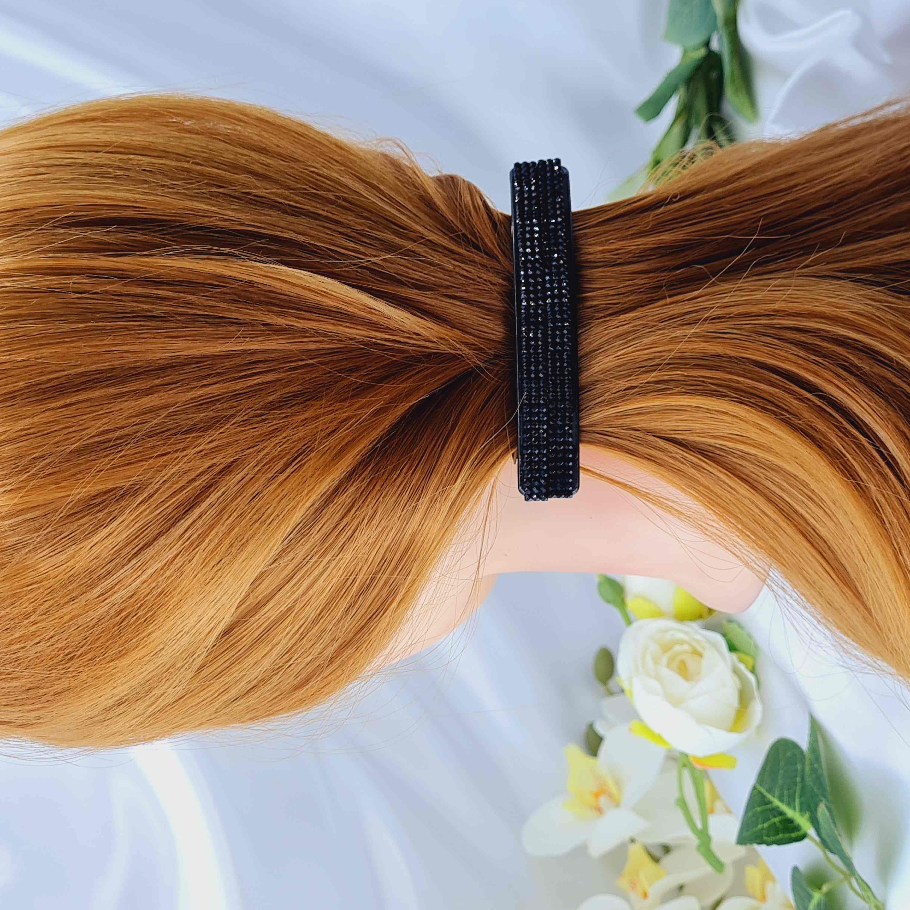 Заколка автомат (6см), пластик Черный в камнях, 7,8*1,4см. 221064 фото 3