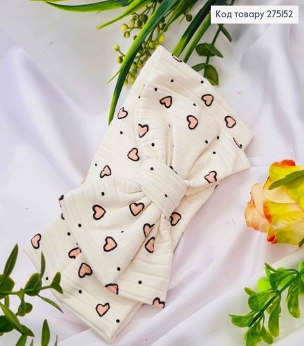 Пов'язка солоха, БІЛОГО кольору з принтом "Серце", діаметр 36*9см, ручна робота, Україна 275152 фото 1