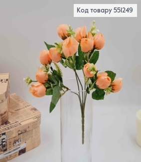 Композиция ПЕРСИКОВА "Букет мелких пионов Камелия с декором", высотой 30см, 15 головок пионов 551249 фото