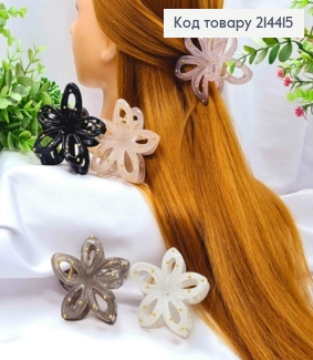 Краб пластик глянцевый "Цветок" с Золотыми бусинами, 8см, Пастельные цвета в ассортименте. 214415 фото