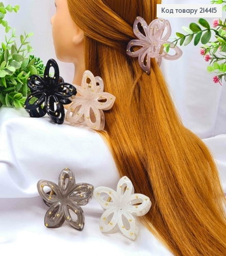 Краб пластик глянцевый "Цветок" с Золотыми бусинами, 8см, Пастельные цвета в ассортименте. 214415 фото 1