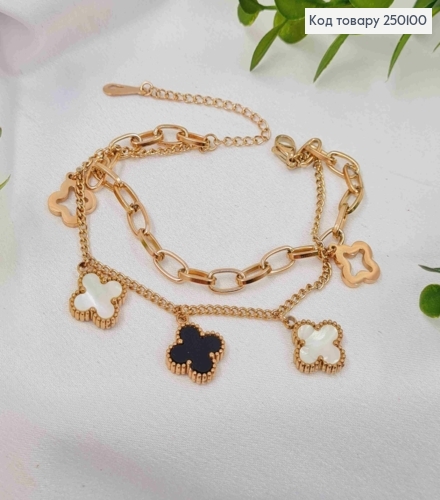 Браслет медного цвета, Van Cleef с черной и перламутровой эмалью, 17+4см, сталь Stainless Steel 250100 фото 1