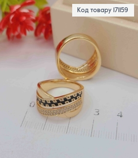 Перстень прикрашений Блискучими камінцями та Чорною емаллю, Xuping 18К 171159 фото