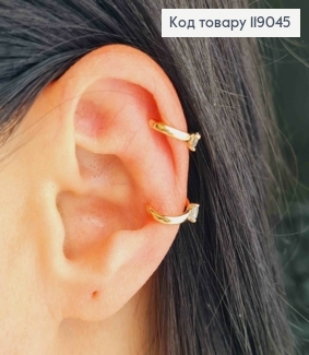 Серьги кафы на уши хрящик с Блестящим камнем, Xuping 18K 119045 фото