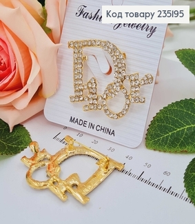 Брошка Діор, золотого кольору, в камінцях 4,5см  235195 фото