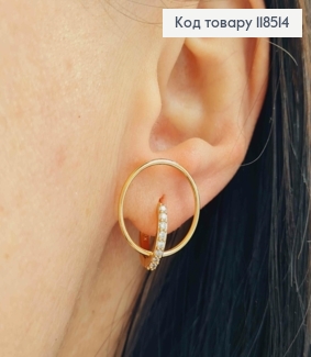 Серьги кольца "Двойной круг" украшены Блестящими камешками, 1,3см, Xuping 18К 118514 фото