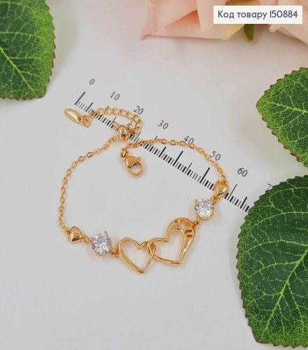 Браслет "Два Сердца" с круглыми камешками, длина 17+3см, Xuping 150884 фото 1