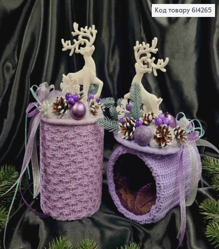 Коробка (11*15см) ФІОЛЕТОВА +кришка з ОЛЕНЕМ (висота 16см),декорована, ручна робота, Україна 614265 фото 1