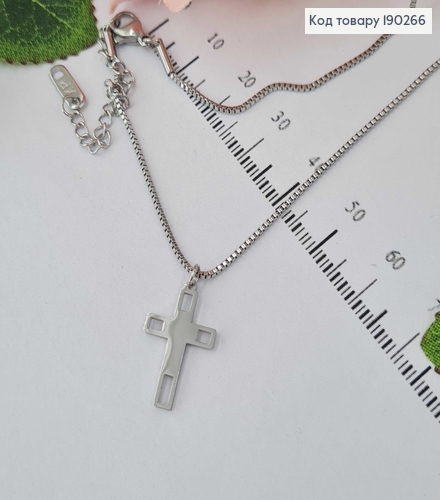 Цепочка родированая, квадратное плетение с подвеской крестик 40+5см Xuping  190266 фото 1