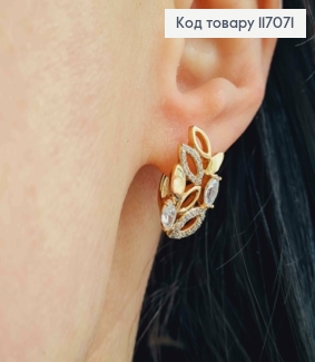 Серьги с листочками с камешками, 2см, англ. зам. Xuping 18K 117071 фото