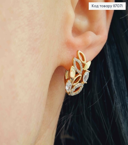 Серьги с листочками с камешками, 2см, англ. зам. Xuping 18K 117071 фото 1