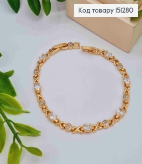 Браслет прикрашений Блискучими камінцями та "Х" пластинами, довжина 17+2см, Xuping 18К 151280 фото