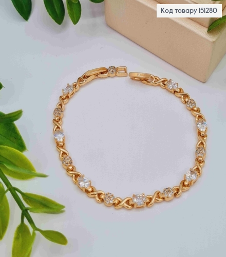 Браслет украшен Блестящими камешками и "Х" пластинами, длина 17+2см, Xuping 18К. 151280 фото 1