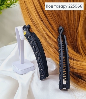 Заколка банан черный матовый  9,5см ЦВЕТЫ со стразами  223066 фото