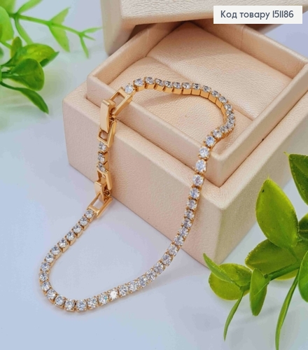 Браслет из Блестящих камешков в один ряд, ширина 0,3см, длина 17+2см, Xuping 18K. 151186 фото 1