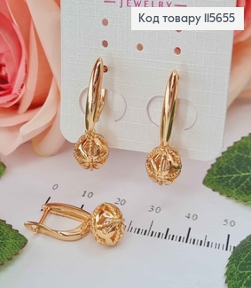 Сережки з підвіскою  ажурною кулькою 1см, англ. заст. Xuping 18K 115655 фото