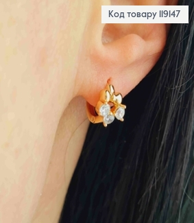 Сережки кільця БАНТИКИ з трьома камінцями, діаметр 1,3см,  XUPING 18K 119147 фото