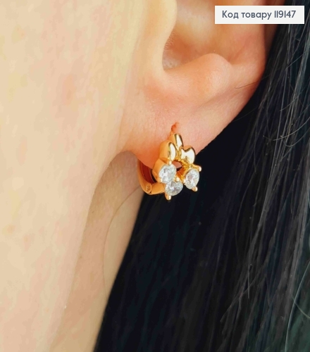 Серьги кольца БАНТИКИ с тремя камешками, диаметр 1,3см, XUPING 18K 119147 фото 1