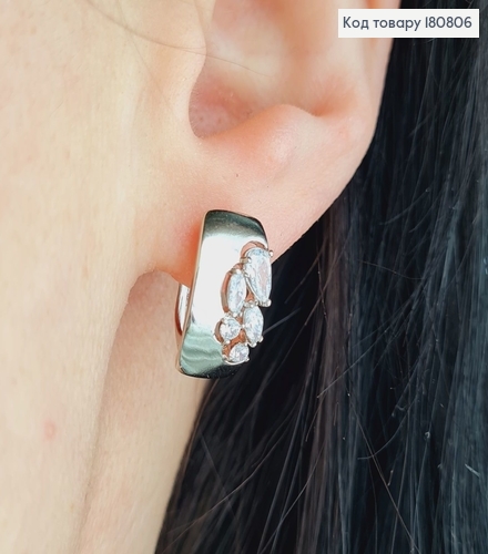 Сережки родированые "Сдержаность" с камнями(англ.застежка), 1,5*0,6см, Xuping 180806 фото 2