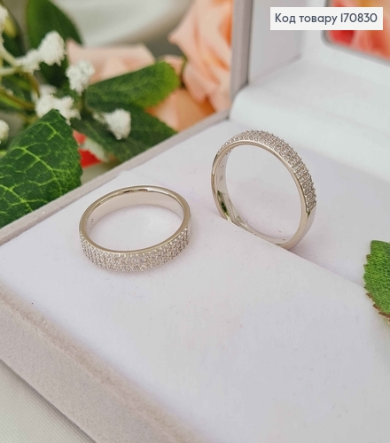 Кольцо родованное 3мм с камнями "Три ряда", Xuping 170830 фото 1