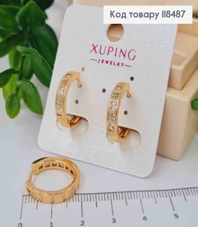 Серьги кольца украшены яркими камешками, диаметр 1,8см, XUPING 18K 118487 фото