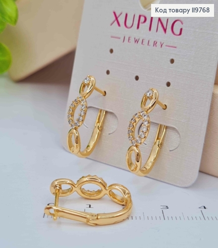 Серьги овальные "Звенья" украшены Блестящими камешками, 2,1см, английская застежка, Xuping 18K 119768 фото 2