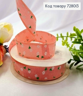 Лента тканевая Розовая с принтом ЦВЕТОЧКИ, ширина 2,5см, длина 20 ярдов (18м) 728013 фото