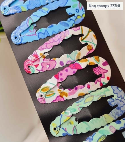 Заколки Тік-так 5 см, овальні з хвилястими краями, ніжні квіти, 12 шт/уп. 273141 фото 2