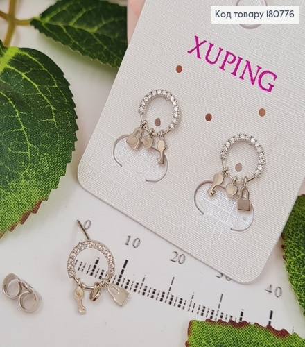 Сережки родированые гвоздики Круг с камнями, 1см, Xuping 180776 фото 2