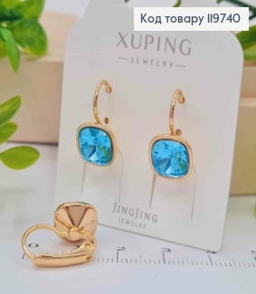 Сережки з квадратним Блакитним каменем Сваровскі, довж. 1,5см, застібка левербек, Xuping 18К 119740 фото