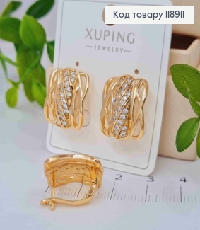 Серьги "Ретро" украшены Блестящими камешками, 1,7см, английская застежка, Xuping 18K 118911 фото