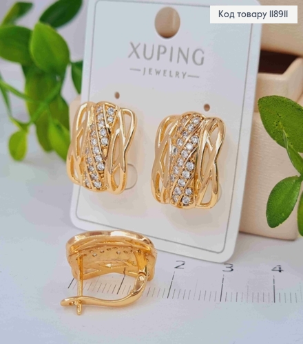 Серьги "Ретро" украшены Блестящими камешками, 1,7см, английская застежка, Xuping 18K 118911 фото 1