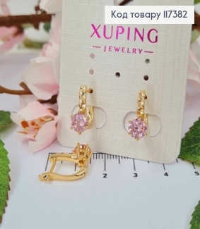 Серьги "Сияние" с ярким Розовым камнем, длина 1,4см, англ застежка, XUPING 18K 117382 фото