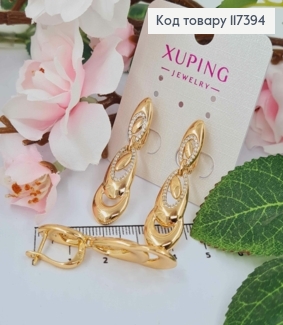 Серьги "Рassion" с подвижной подвеской, овалы с камешками, 1,4+2,5см, англ застежка, XUPING 18K 117394 фото