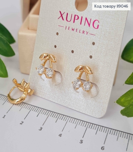 Серьги кольца "ВИШЕНЬКИ" (1,1см) с Блестящими камешками, диаметр 1,1см, Xuping 18К 119046 фото 1