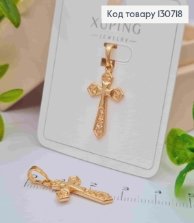 Хрестик з тисненням та гострими кутами, розмір 2,2*1,3см,  Xuping 18K 130718 фото