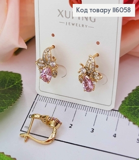 Серьги "Бабочка", с большим розовым камнем, 1,5см, англ. зам. Xuping 18K 116058 фото