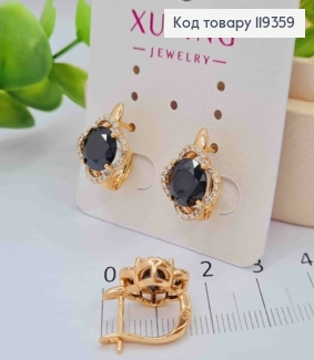 Серьги "Цветок Эдема" с Черным камнем, 1,5см, английская застежка, Xuping 18K 119359 фото
