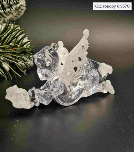 Фигурка "АНГЕЛ", ПРОЗРАЧНЫЙ с блеском, размер 10*6см, новогоднее украшение, пластик. 619370 фото 1