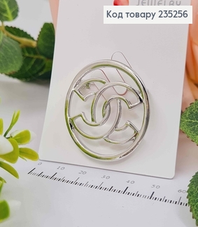 Брошь "Шанель" круглая СЕРЕБРЯНОГО цвета, 3,5см 235256 фото
