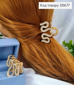 Краб металл "ВОЛНА" украшен Блестящими камнями, 4,5см, Золотого цвета 215677 фото