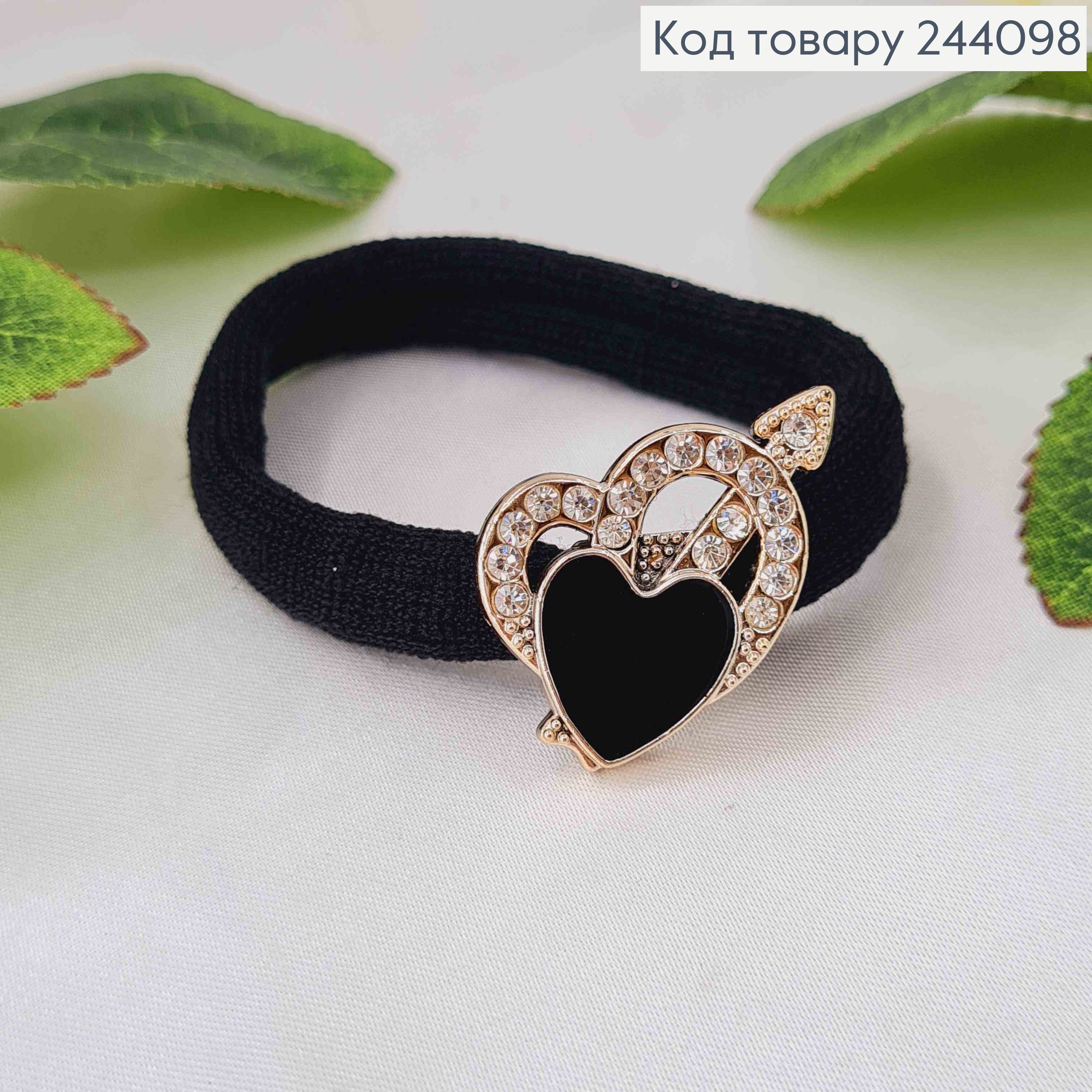 Резинка черная с разными пластинками в камешках,  244098 фото 4