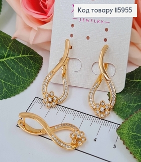 Серьги петля, "Жасмин", с цветочком, в камнях, 3,5см, англ. зам, Xuping 18K 115955 фото