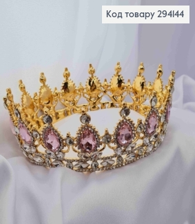 Корона под Золото, с Розовыми камешками, диаметр 13см, высота 5см (можно на торт) 294144 фото