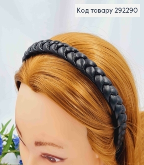 Обруч з екошкіри, плетений Косичка, ЧОРНОГО кольору, шир. 2см 292290 фото