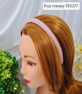 Обруч сплетенный стеклярусом и бисером, Розовый цвет, ширина 1,5 см. 292277 фото