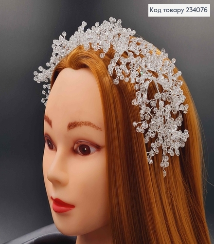 Веточка у волос серебряного цвета, ручной работы, с камнями и стеклярусом. 234076 фото 2